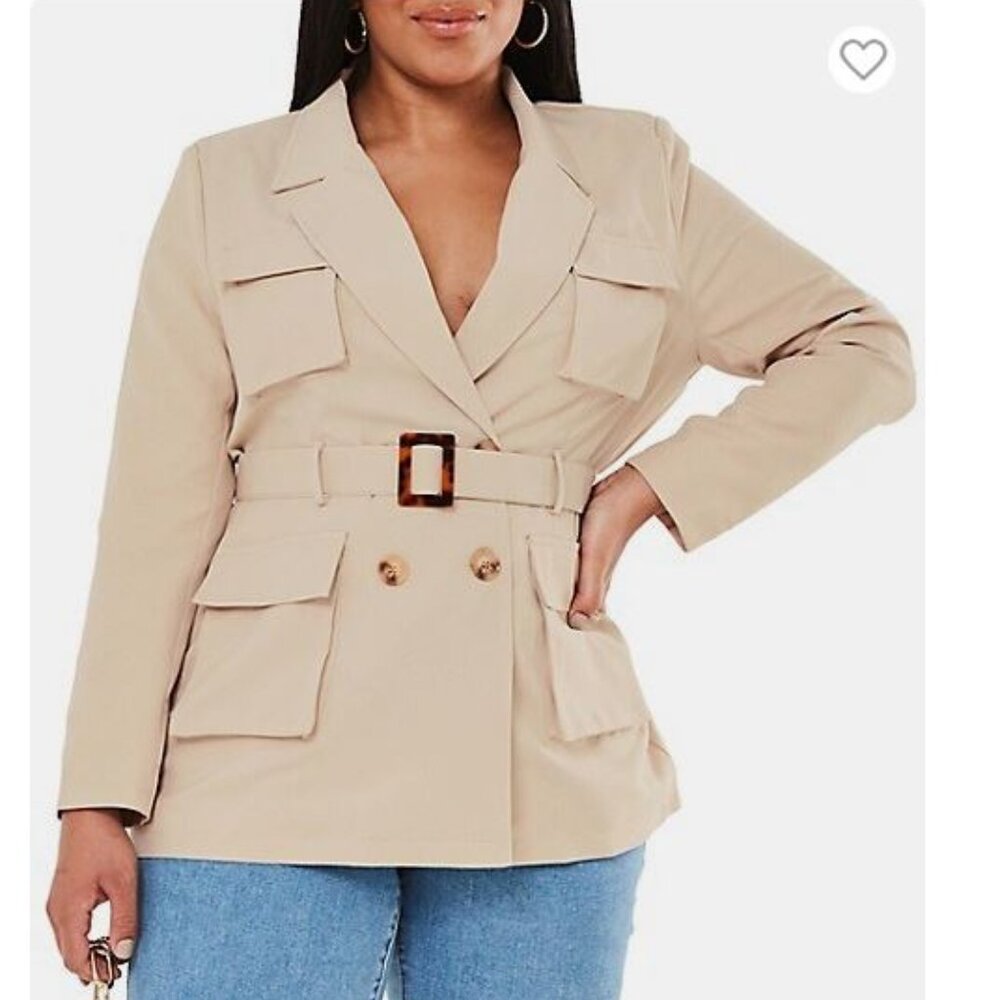NWT Missguided Sand Belted Double Breasted 4 Pocket Utility Jacket Plus Size 18